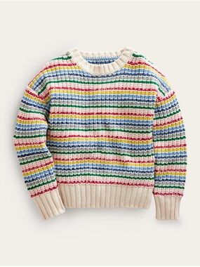 Mini Boden Cream Multicolor Striped Crewneck Sweater 7-8Y 122cm